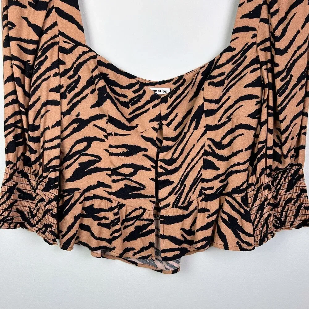 Reformation Dallas Rajah Tiger Animal Print Tan Black Corset Top Puff Sleeves 2